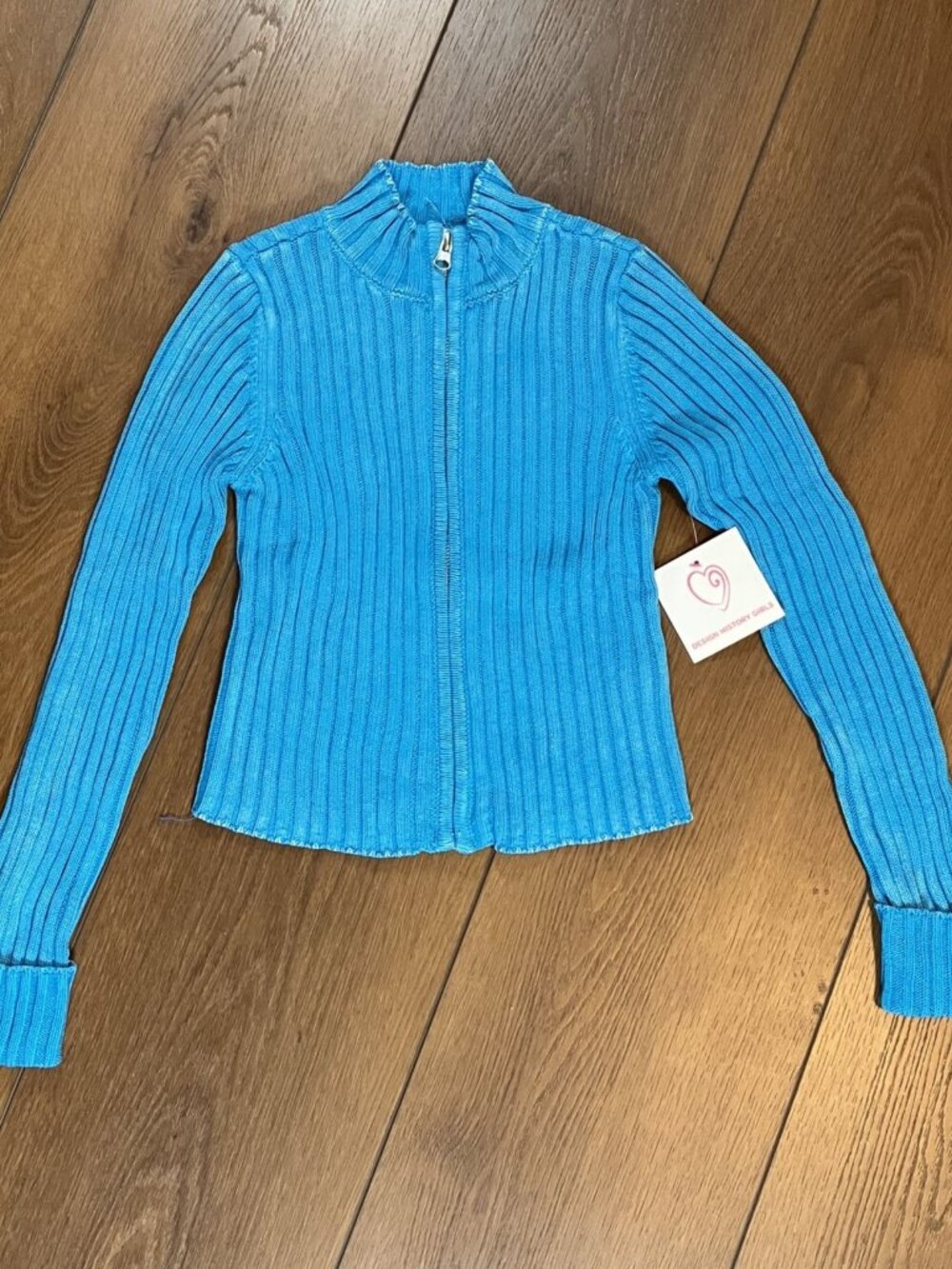 Design History Girls NWT Full Zip Blue Mock-Neck Crop Sweater Size M